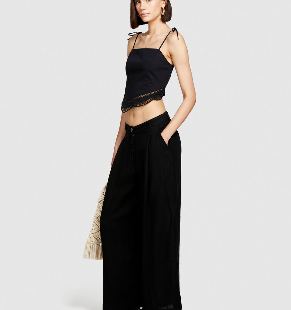 Wide leg 100% linen trousers - women's palazzo trousers - Black | Sisley image number 2